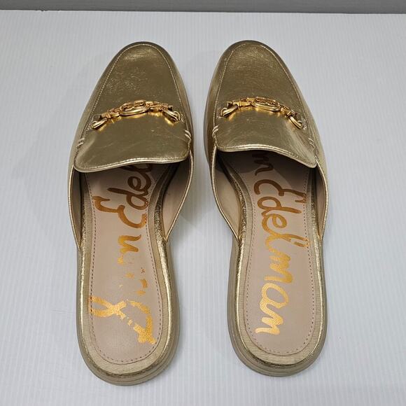 NEW Sam Edelman Kira Mule Women 10.5 Metallic Gold Leather Horsebit Flat Loafer - Picture 7 of 12